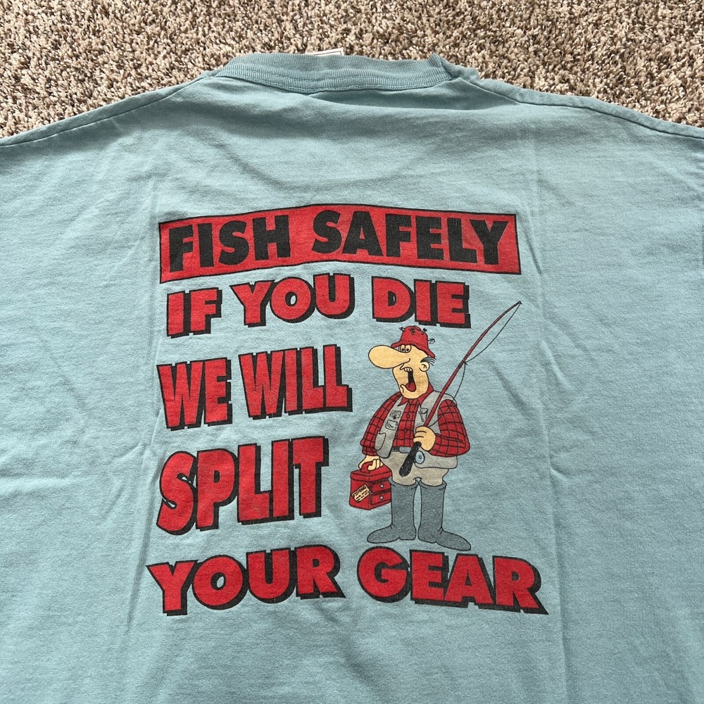 90s VTG Fishing Single Stitch T-Shirt Grunge Men 2XL Blue Outdoor USA Wildlife